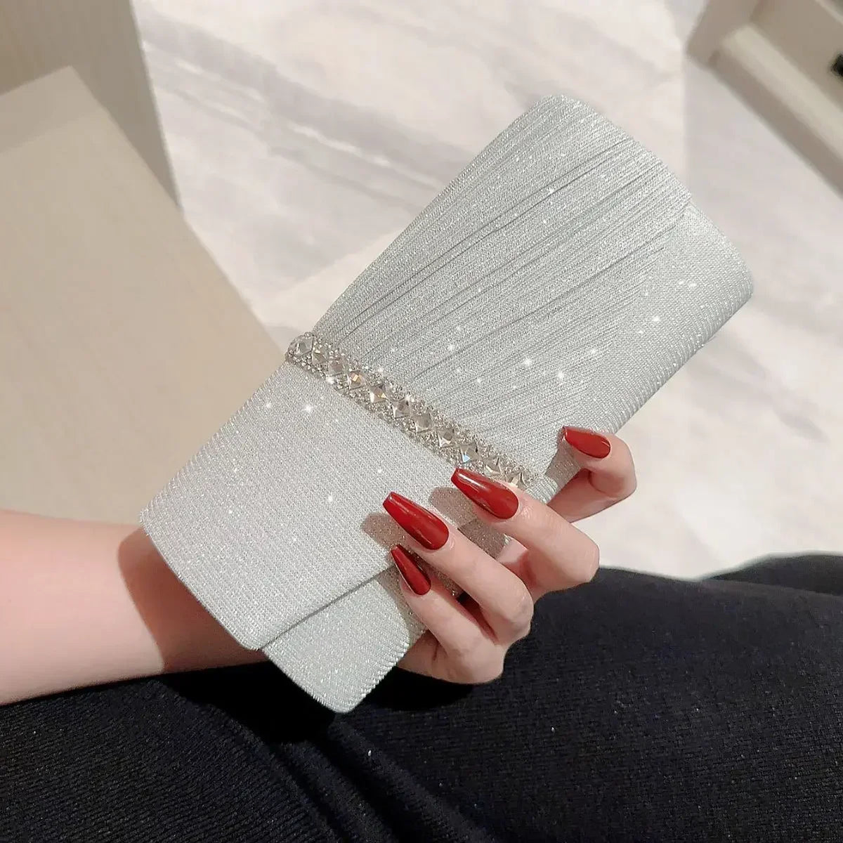 Glitter Envelope Clutch with Chain Strap