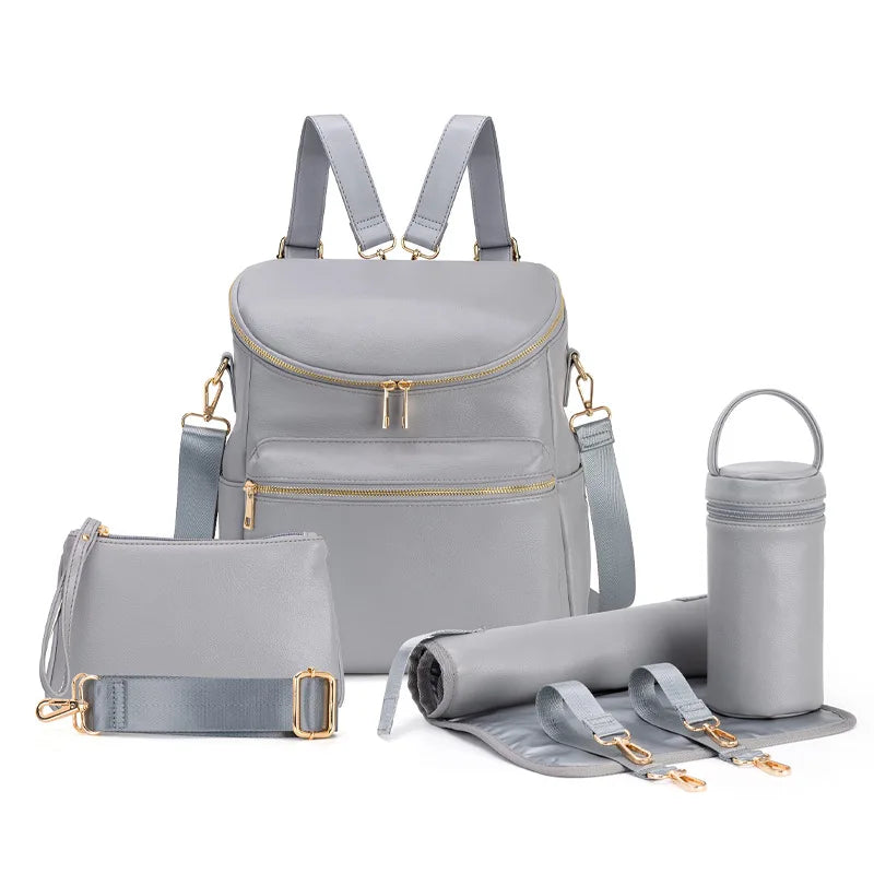 Leather-Look 20L Diaper Backpack with Stroller Straps