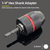 A close-up view of a 1/4 inch Hex Shank Adapter tool with a shaft and collar, designed for electric drills and hand drills.