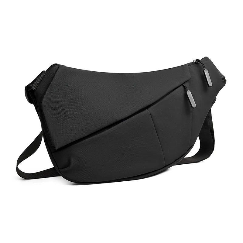 A black practical chest bag designed for outdoor activities and daily use.