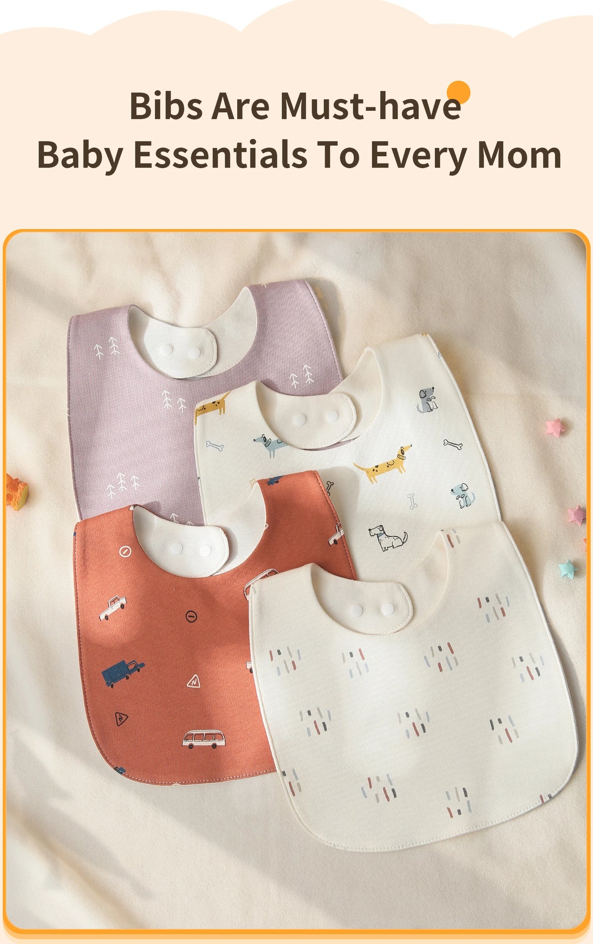 Soft Cotton Baby Bibs with Waterproof Backing (3-Layer, U-Shaped)