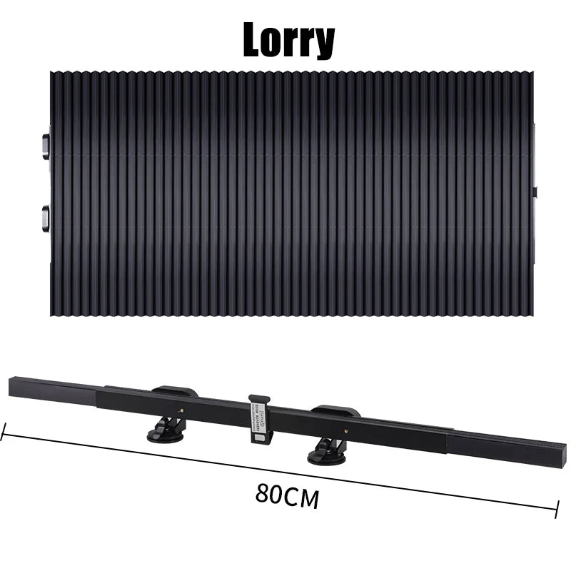 Black lorry style retractable sunshade for car windshield protection