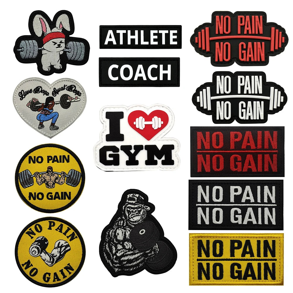 No Pain No Gain Tactical Embroidered Patch with Hook Backing