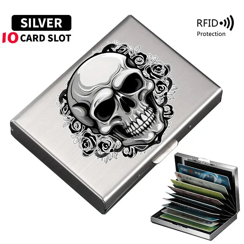 Skull Print Stainless Steel Credit Card Holder Wallet