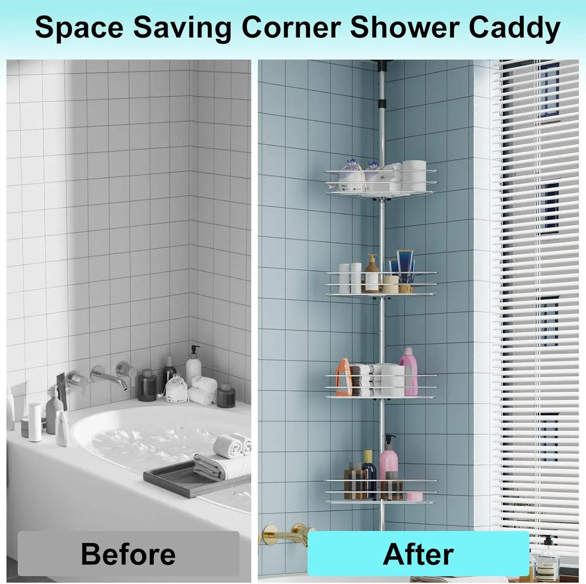 4-Tier Corner Shower Caddy with Adjustable Tension Pole