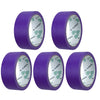 Cuatro rollos de cinta de enmascarar morada con una capa interna transparente y marcas verdes.