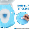 Blue non-slip stickers used to secure disposable toilet seat covers onto the toilet bowl.