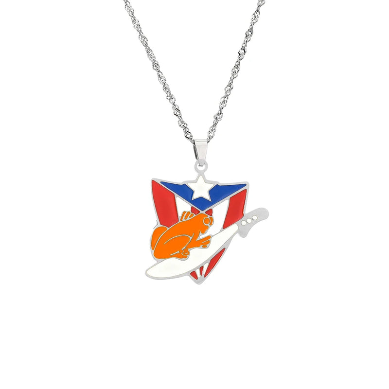 Stainless Steel Puerto Rico Map Pendant Necklace