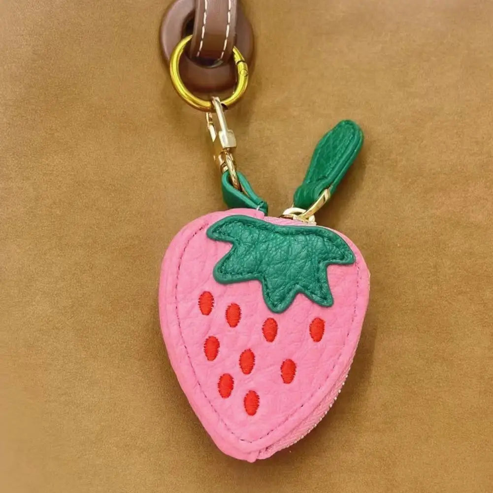Adorable Fruit Coin Purse Keychain - Cute Cherry & Blueberry Design, PU Leather Mini Storage Bag