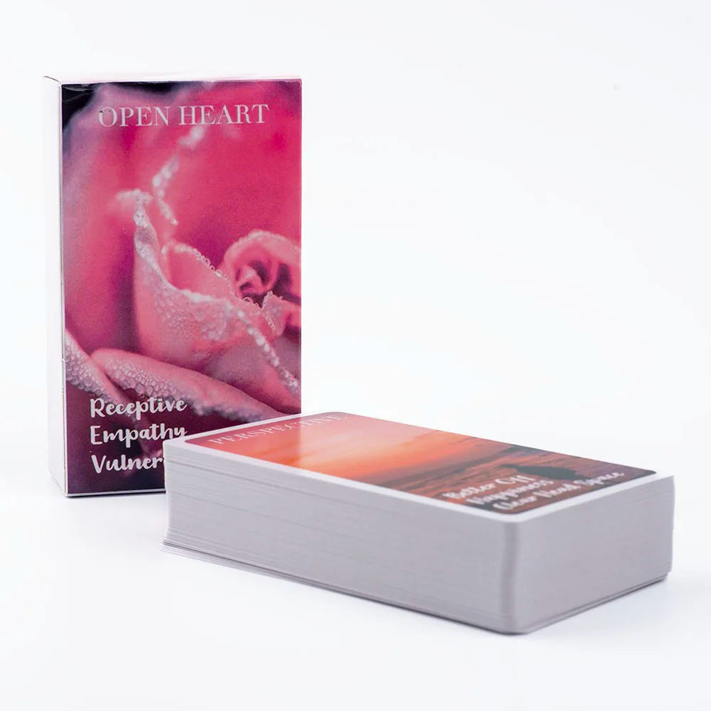 Open Heart oracle card deck box featuring a pink and white design for feelings and situations