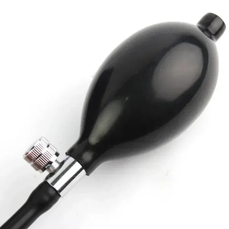 Black inflatable cervical traction neck stretcher with a silver adjustment knob.