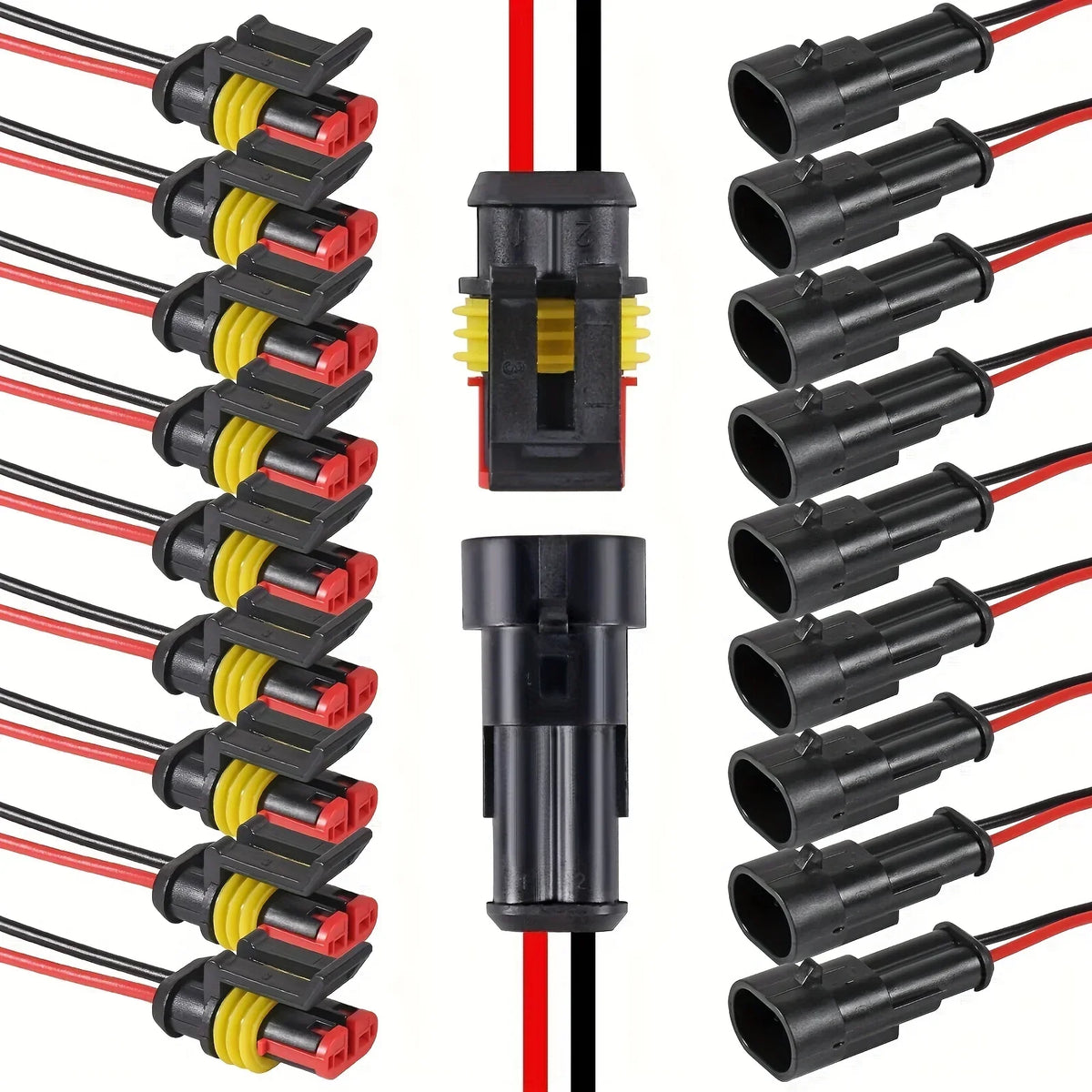 Waterproof 2-Pin Electrical Connector Kit with 16 AWG Wire