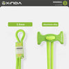 A bright lime green auxiliary rope with a plastic clip and aluminum alloy guide for climbing safety.