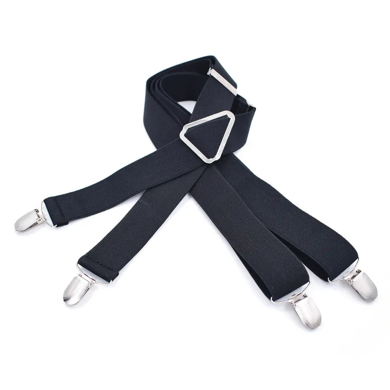 Black classic X-back adjustable suspenders with metal clips
