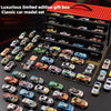 A collection of 48 diecast metal cars organized in a red gift box set.
