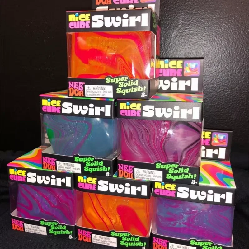 Squishy Stress Relief Cube with Soothing Swirl Design