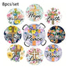 A set of eight ocean-themed diamond art coasters featuring Christian themes like Hope, Faith, Grace, Peace, Blessed, Joy, and