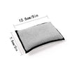 A rectangular gray microfiber scrub sponge with dimensions of 12.5cm/5in and 7.5cm/3in.