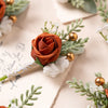 Burnt Orange Silk Boutonniere Set for Wedding Groom and Groomsmen