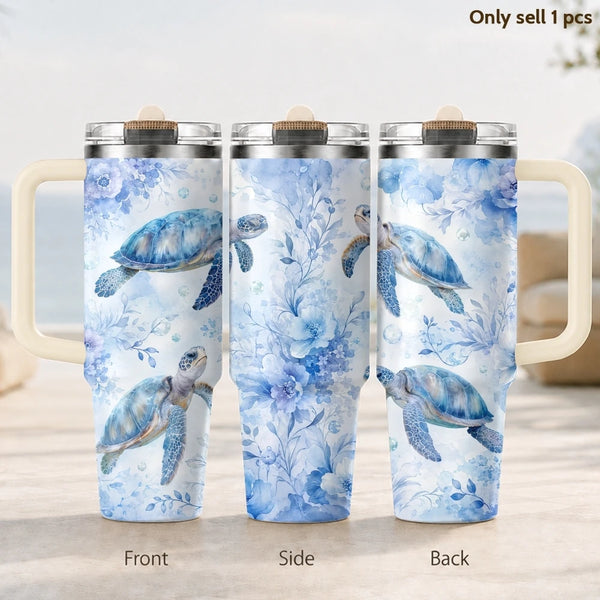 40oz Stainless Steel Tumbler with Handle & Straw