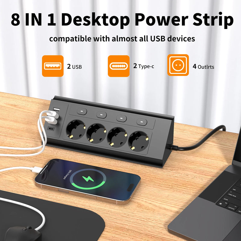 Corner Desktop Power Strip with Independent Switches and USB Ports