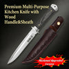 Versatile Kitchen Knife with Wooden Handle and Leather Sheath
