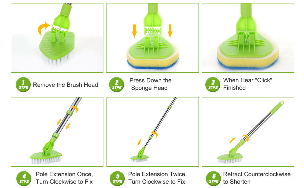 Adjustable Telescopic Cleaning Brush with Interchangeable Heads