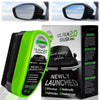A green oil film remover brush applicator is shown next to a box for the Oil Film 2.0 Brush, used for cleaning car windshield