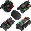 A black waterproof relay and fuse box with blade holders for ATC/ATO type relays