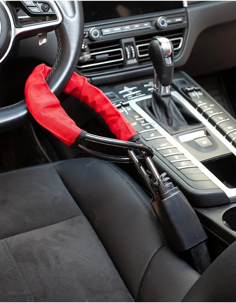 Universal Steering Wheel and Seat Belt Anti-Theft Lock with 2 Keys