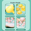 A set of silicone toddler hammer-pounding toys featuring duck, frog, and pig designs demonstrating leverage and solid materia