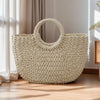 Handwoven Rattan Half-Moon Beach Bag