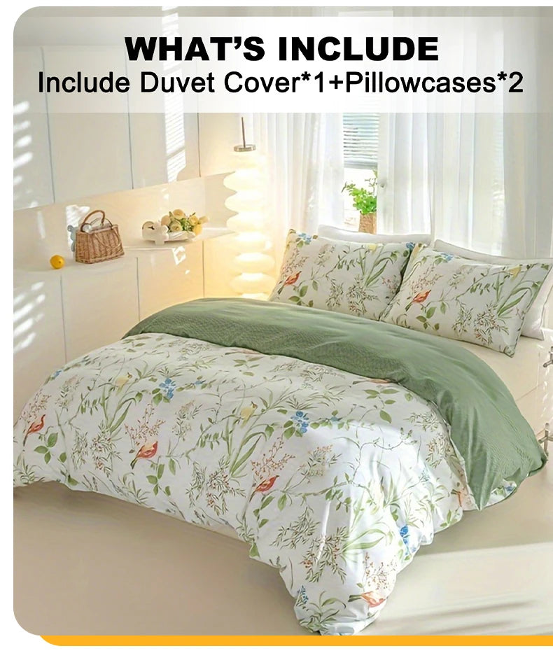 Botanical Leaf Print Duvet Cover Set with Pillowcases
