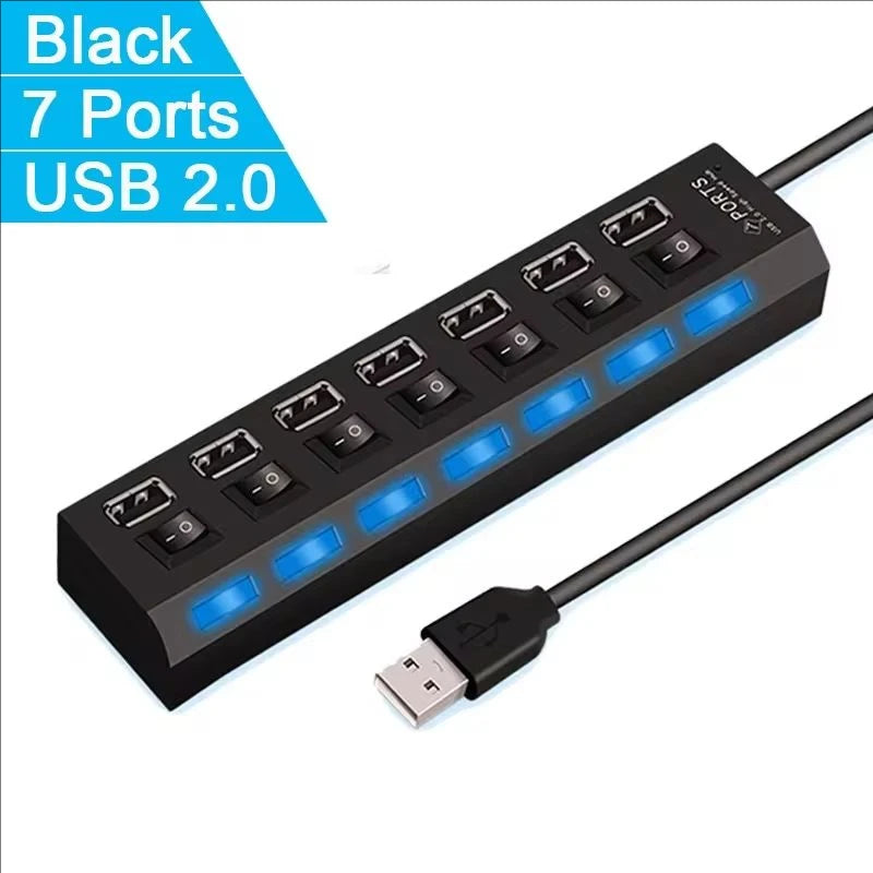 7-Port USB 2.0 Hub with Individual LED Switches