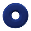 A deep blue memory foam ear piercing pillow with a cutout for side sleepers.