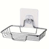 Stainless steel wall-mounted soap dish with no-drill adhesive installation and a white mounting plate