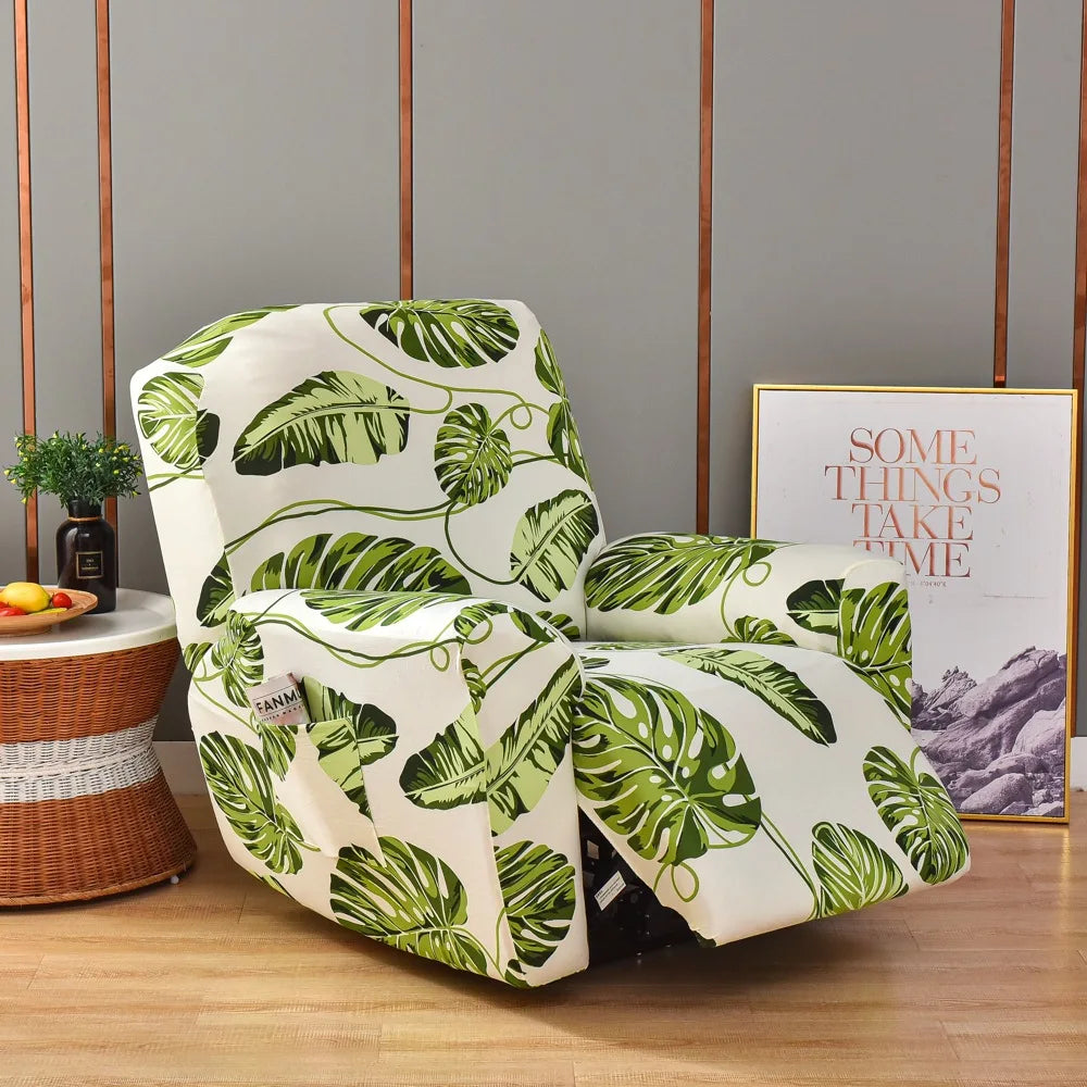 Printed Recliner Cover with Side Pocket — 4-Piece Set