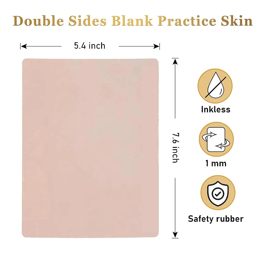 Double sides blank practice skin measuring 5.4 inches with inkless and safety rubber features