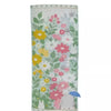 A rectangular face towel featuring a delicate floral embroidery design in shades of green, pink, and yellow.