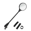 A black adjustable wide-angle rearview mirror with a long handle and mounting components.