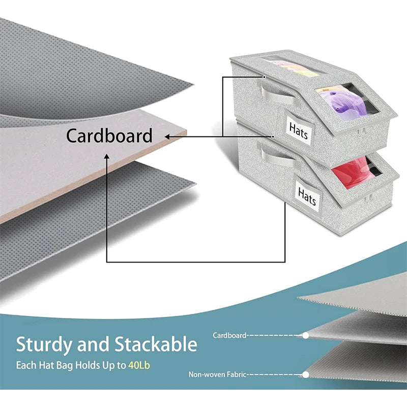 Stackable Fabric Hat Organizer with Clear Window