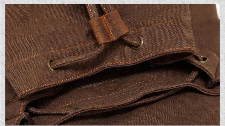 Vintage Canvas Backpack with Leather Accents – Large Capacity Travel & Laptop Bag