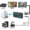 A collection of gaming and display devices including a projector, monitor, TV, Wii, HDMI cable, amplifier, and headphones.