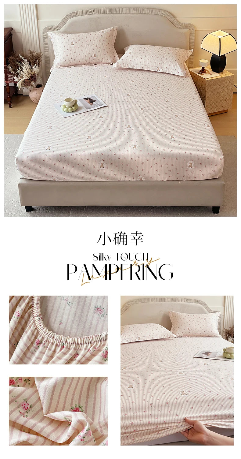 Floral 100% Cotton Fitted Sheet with Elastic Edges