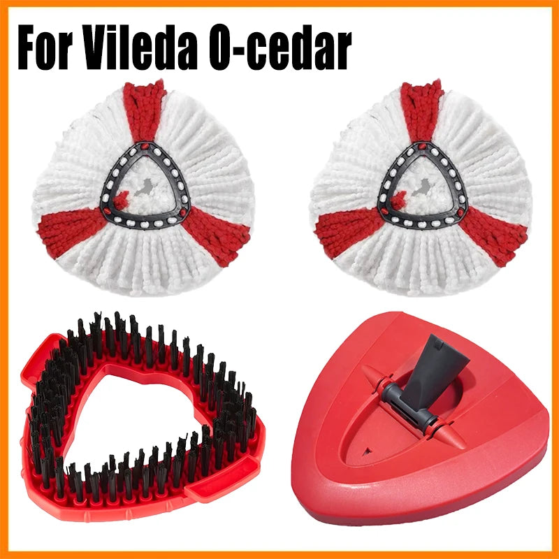 Replacement spin mop head for Vileda 0-cedar including multiple rotating heads and a red cleaning tool.