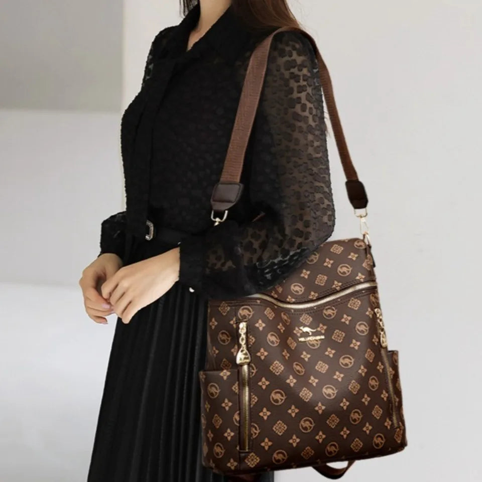 Women's Genuine Leather Backpack with Multiple Pockets