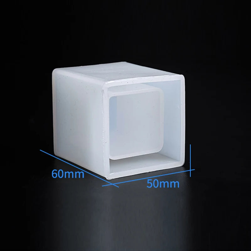 A white silicone jewelry box resin mold with a lid, shown from above with dimensions marked.