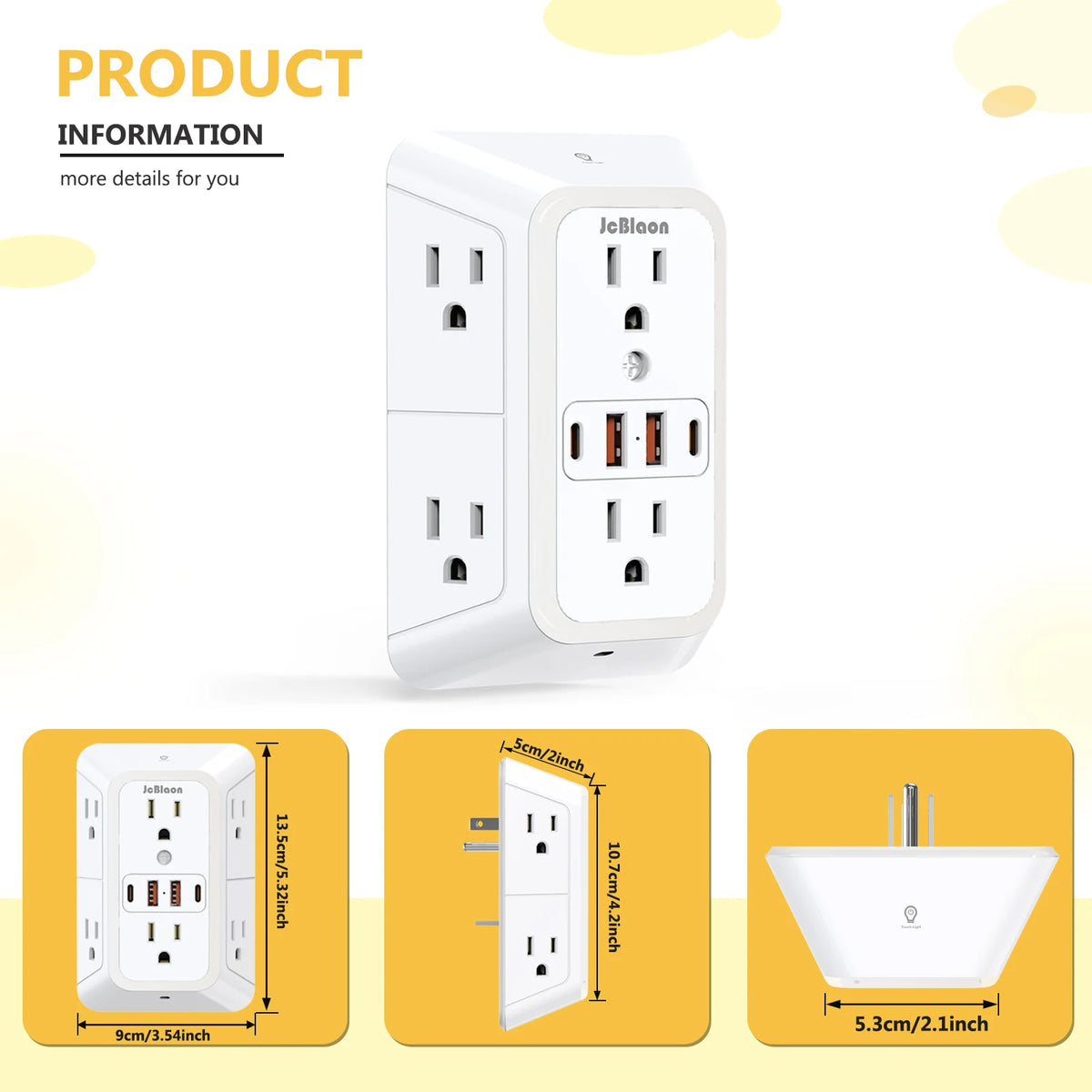 A white wall charger outlet featuring multiple power sockets and a night light function.