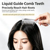 A hand holds a clear liquid guide comb teeth applicator near a person's hair roots for scalp massage.