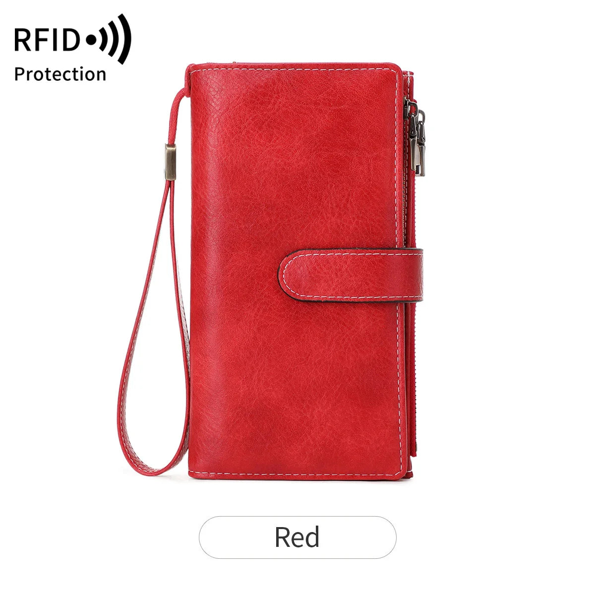 Vintage RFID-Blocking Long Wallet with Wristlet Strap